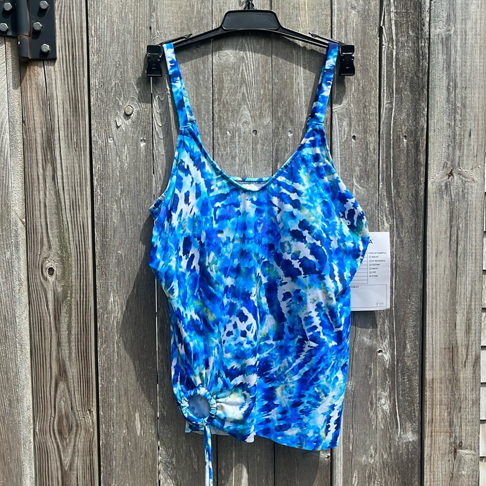 Shape Solver By Penbrooke Blue/White Padded Keyhole Tankini Top,Size 10,NWT